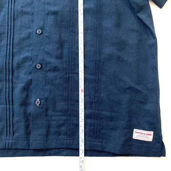 Scotch & Soda Amsterdam Mens Linen Blend Navy Button Up Shirt Sz L Short Sleeve - Picture 10 of 11